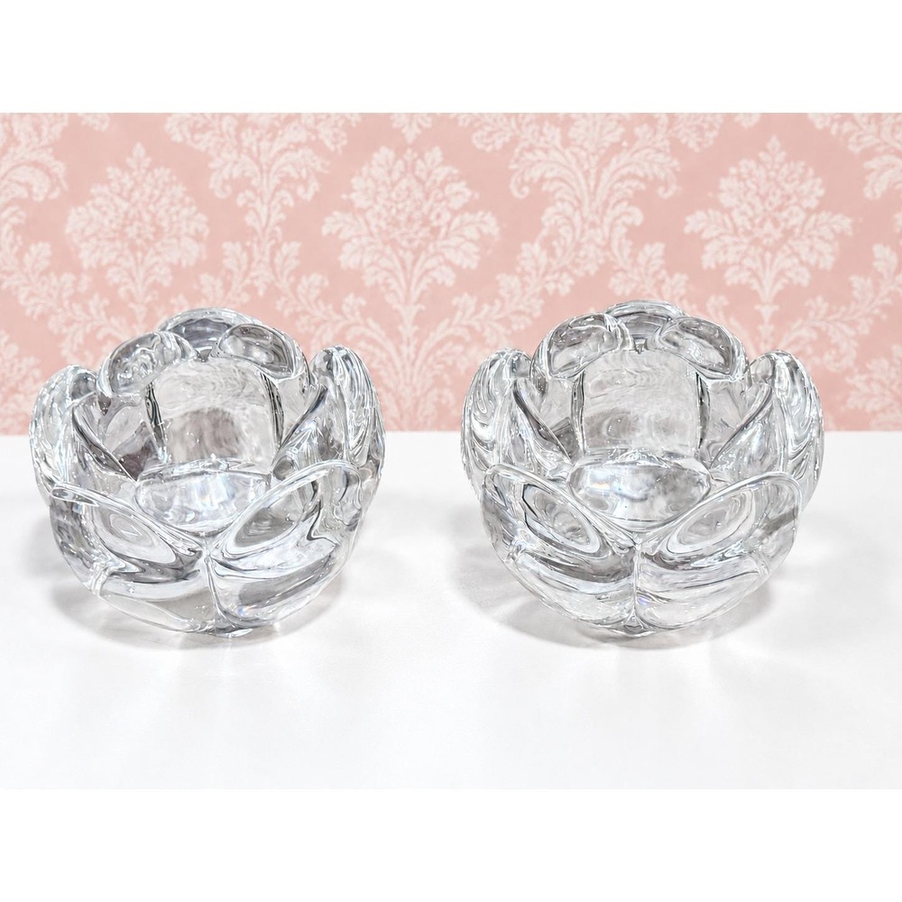 Set of 2 Vintage Royal Copenhagen Crystal Lotus Flower Votive Tealight Holders